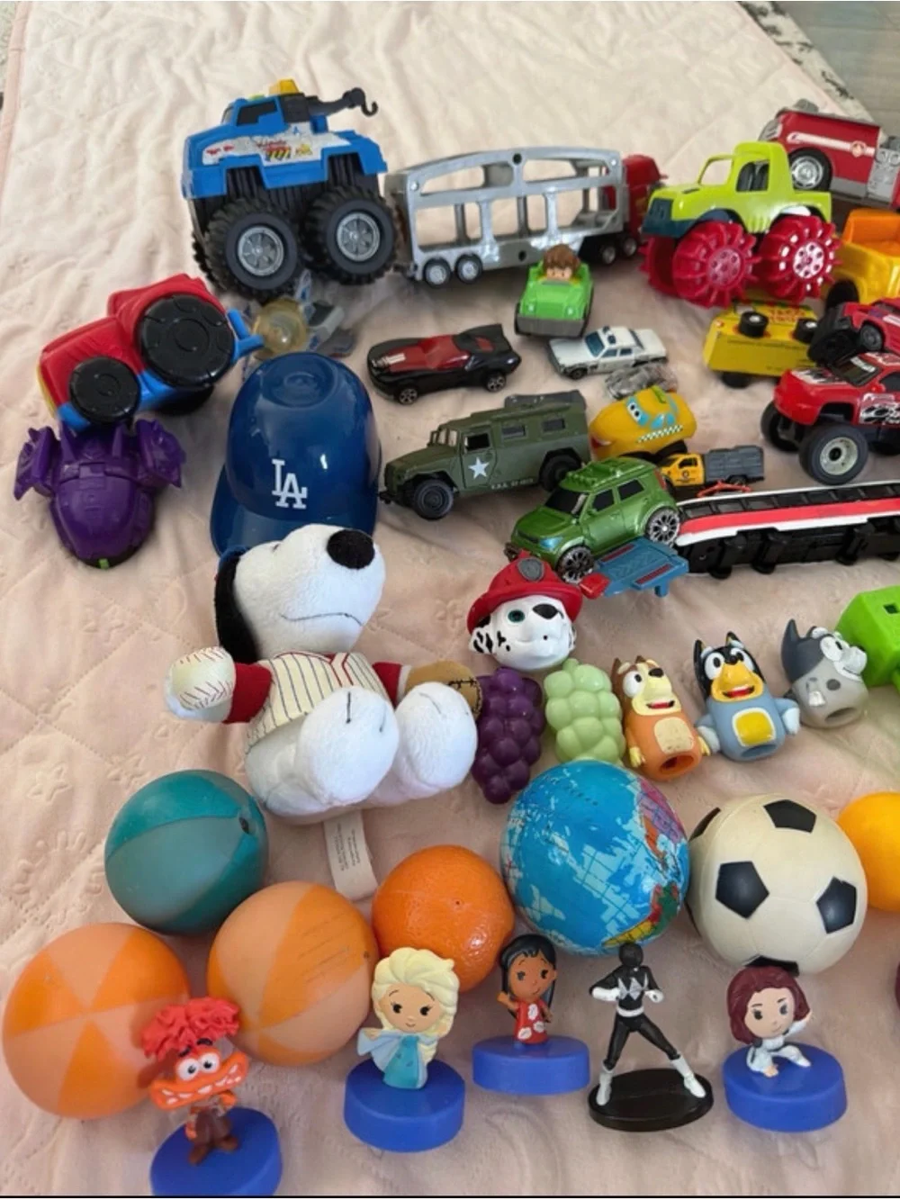 Kids cars, trucks, balls, action figures toy bundle